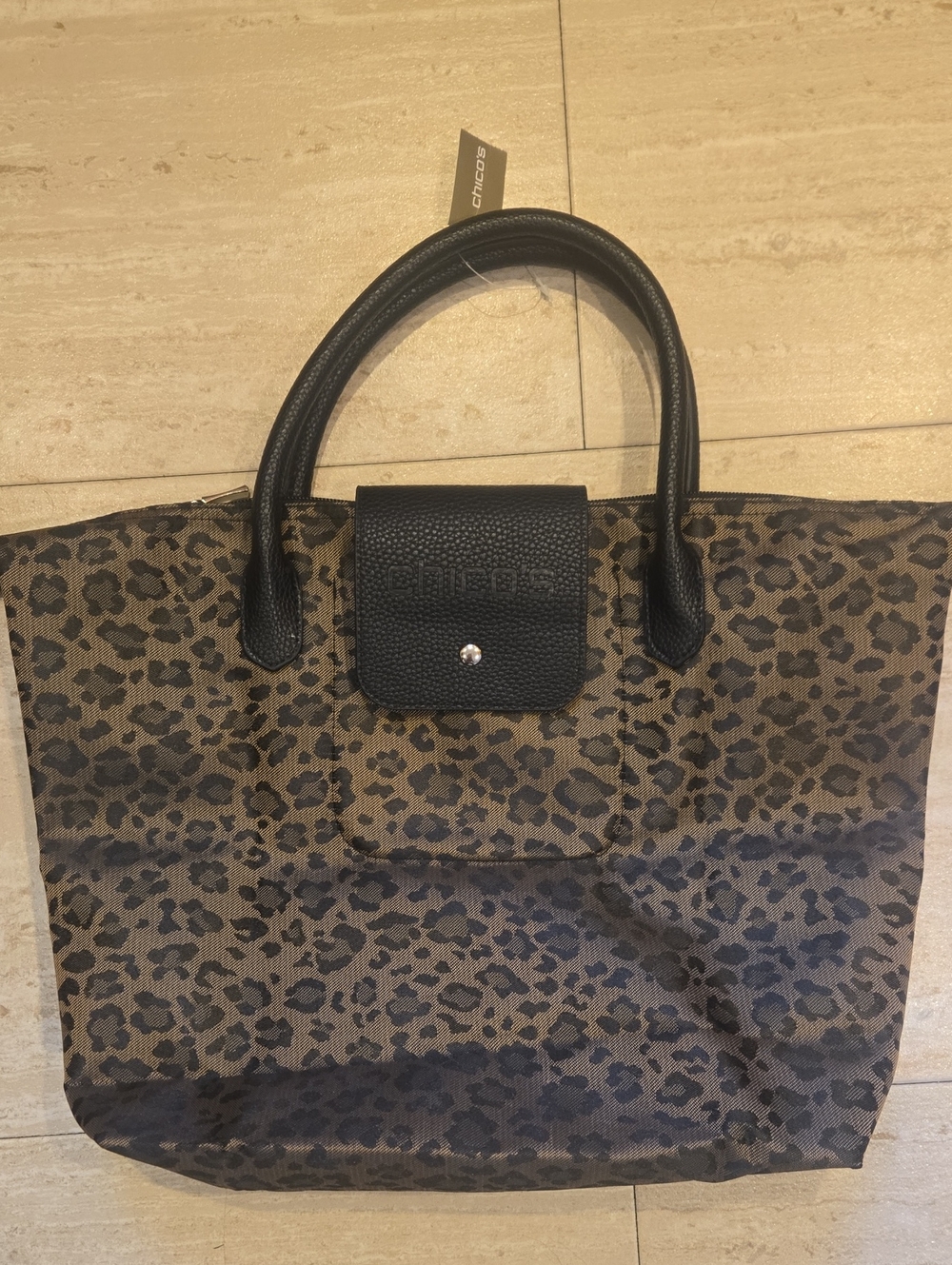 New Chico's Leo Leopard Print Roll Tote Bag